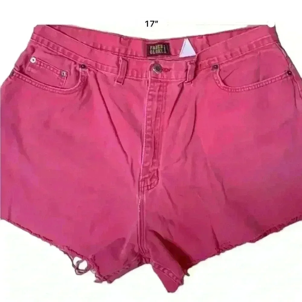 Vintage 90's Pink Faded Glory Raw Hem Cut Off Denim Shorts 24” Waist